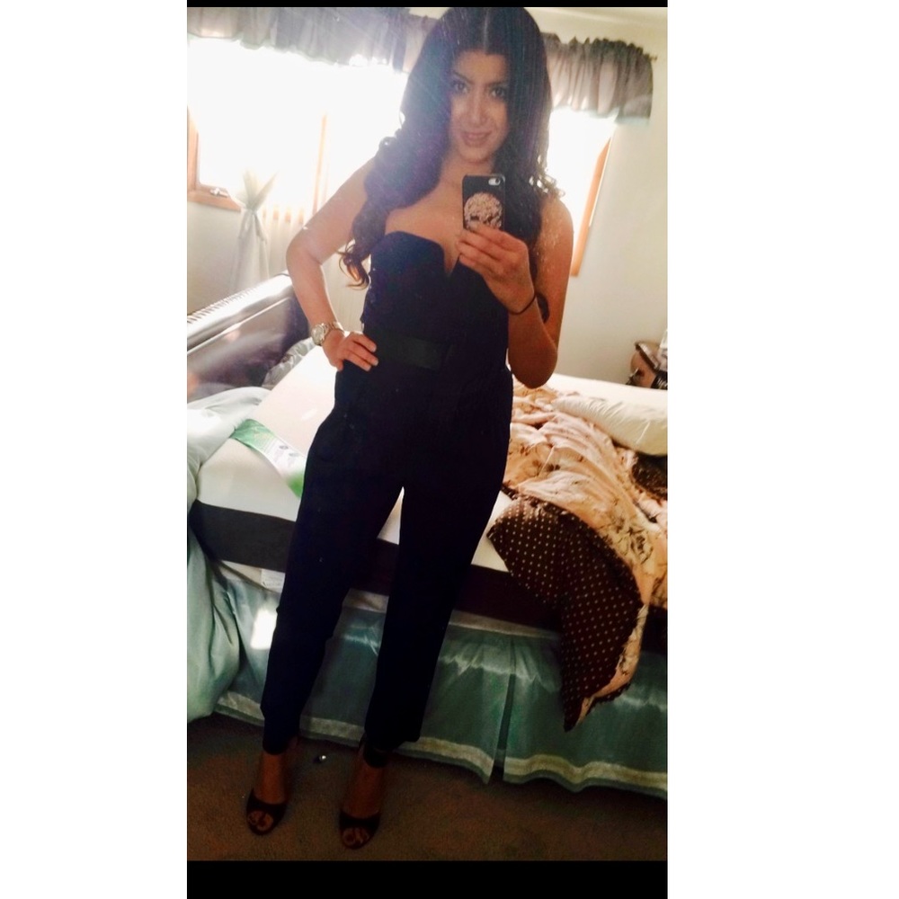 Navy blue strapless jumpsuit